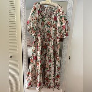 Anthropologie Somerset Floral Dress in Cream and Pink EUC